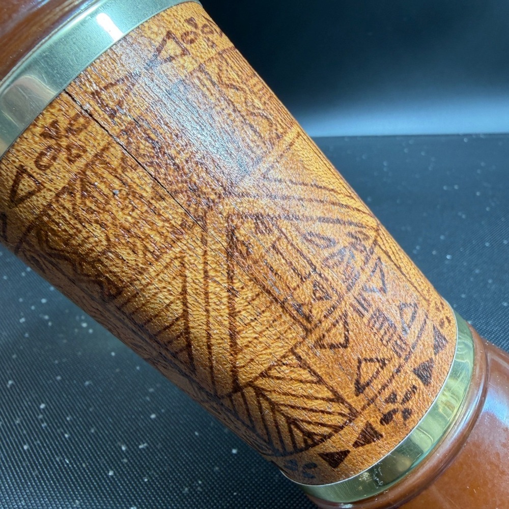 Vintage MCM Tiki Highball Glasses Genuine Mahogany Wood Wrap Set 6 Multi Color - Picture 7 of 15